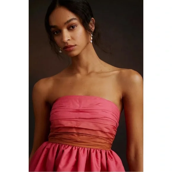 ANTHROPOLOGIE Ombre Bubble Strapless Mini Dress Smocked Pink Vineet Bahl 6 NWT